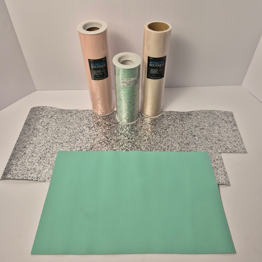 The Ribbon Boutique Faux Leather Organza Fabric Bundle Pink Mint Silver Good DIY